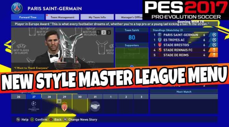 PES 2017 NEW STYLE MASTER LEAGUE MENU