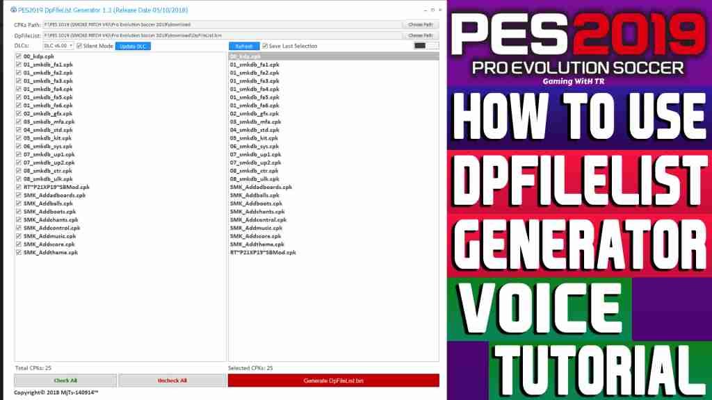 DPFILELIST GENERATOR V1.3 - PES 2019 Gaming WitH TR